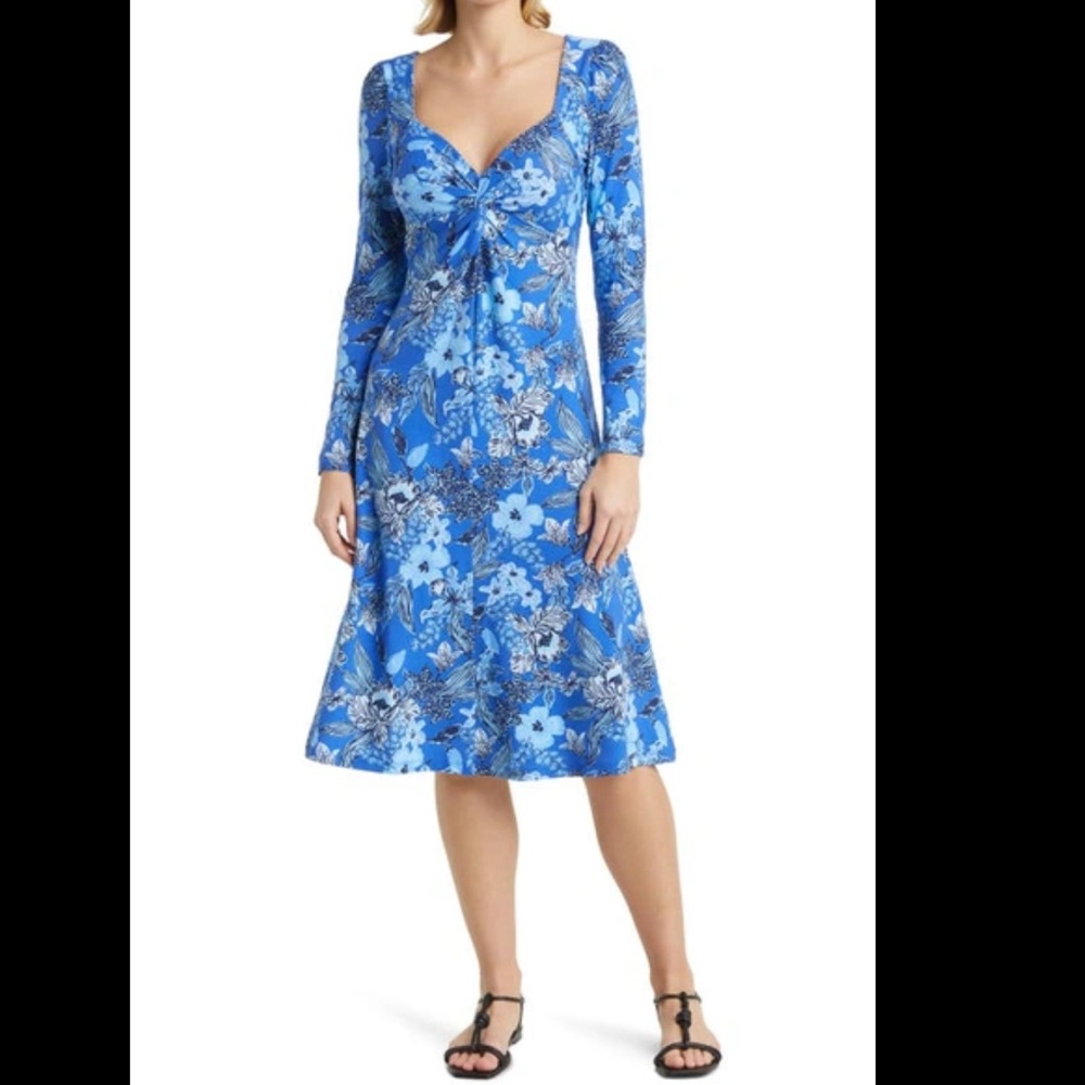 Lilly Pulitzer Claudia Twist Front Midi Dress Size 8 Alba Blue Cruisin Together